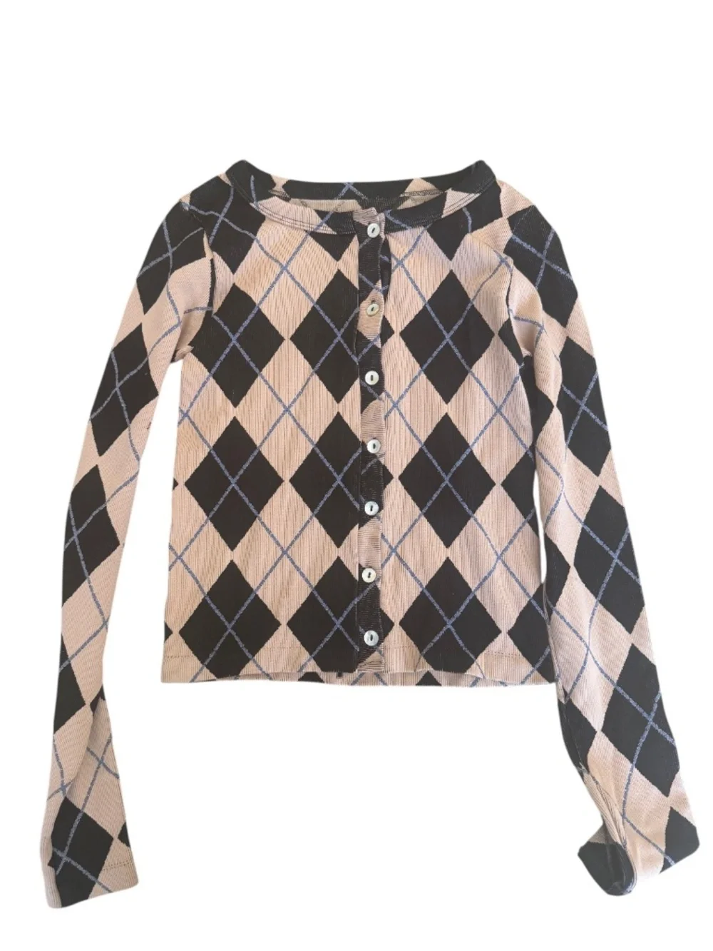 NWOT Out From Under Urban Outfitters Argyle Cropped Cardigan Beige Black XS S